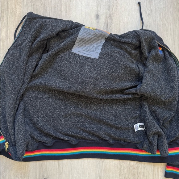 Aviator Nation Charcoal Hoodie with Rainbow Accents Ribbed Sleeves Suze Medium M - Picture 7 of 12